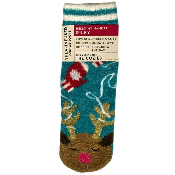 New Bath & Body Reindeer Cozies Shea-Infused Lounge Socks NonSlip Christmas Gift - Picture 6 of 6
